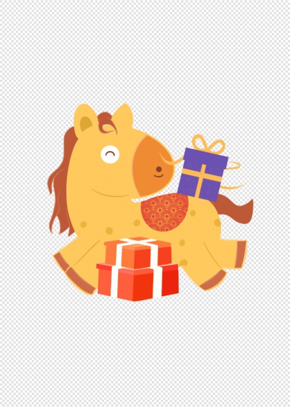 马年卡通小马送礼免抠插画元素