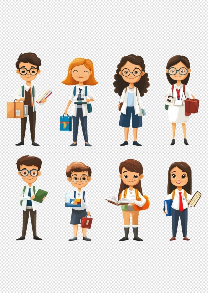 卡通医生教师学生免抠人物插画元素