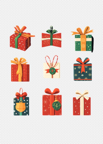 圣诞礼盒九宫格免抠插画装饰元素