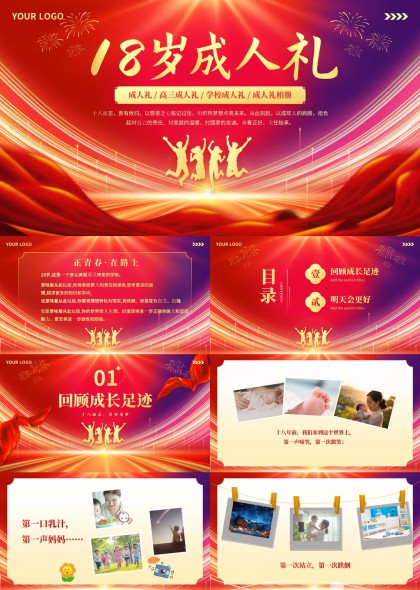 18岁成人礼青春成长纪念相册PPT模板