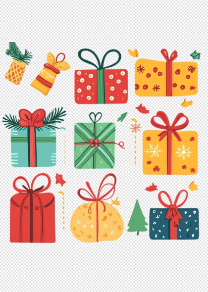 圣诞礼物盒装饰图案免抠插画元素