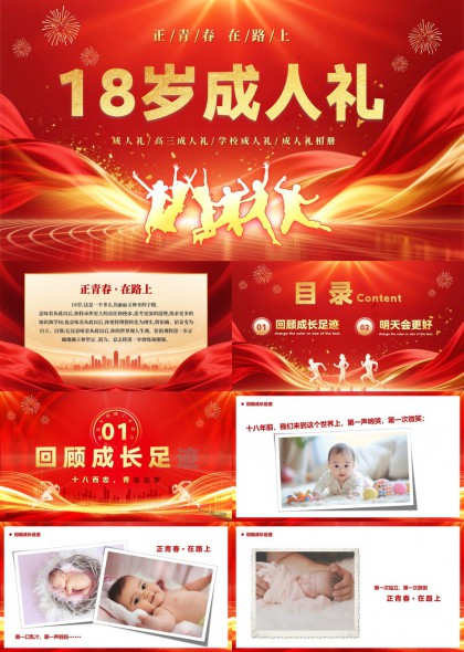 十八岁成人礼仪式青春成长纪念PPT模板