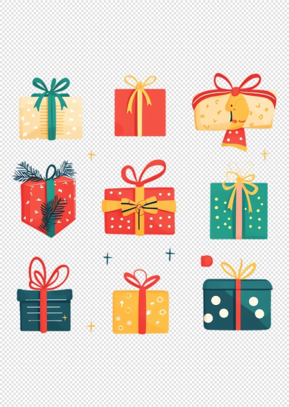 节日礼盒包装插画免抠装饰元素