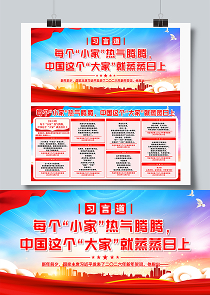 习言道每个小家热气腾腾中国大家蒸蒸日上宣传展板