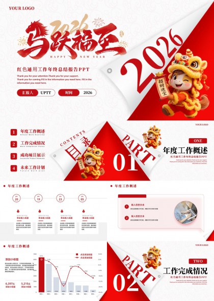 马跃福至年终总结汇报PPT模板