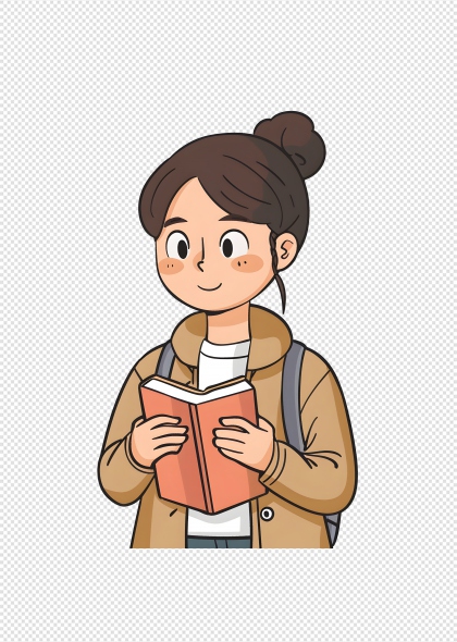 卡通女老师捧书阅读免抠插画元素