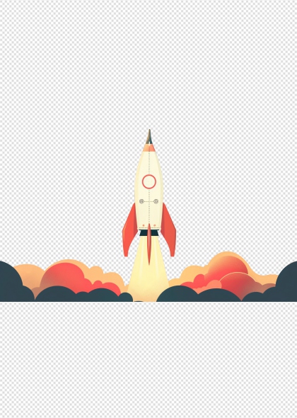 火箭升空喷火云朵背景免抠插画元素