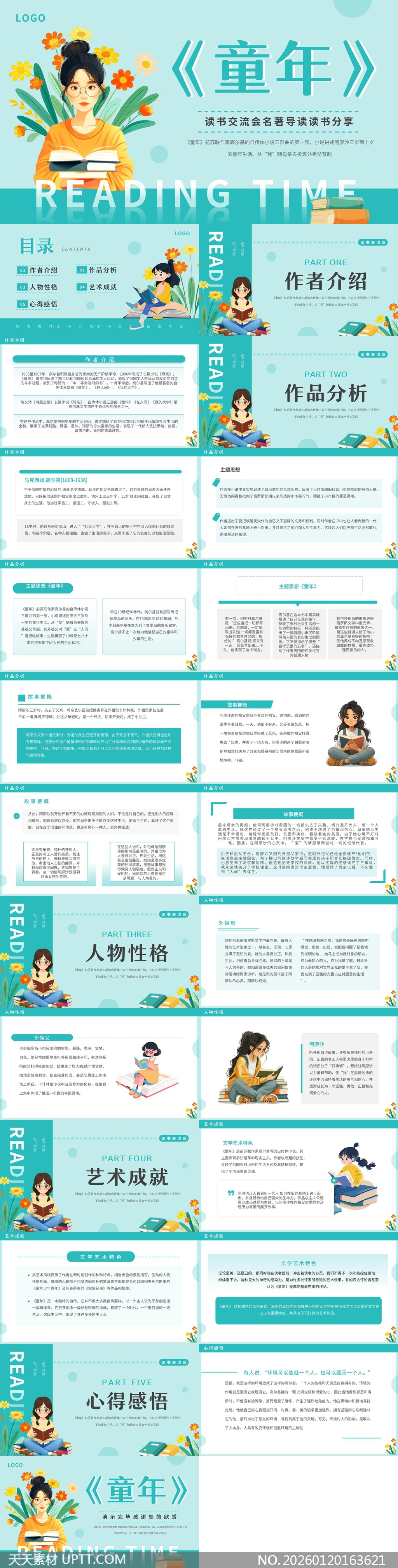 高尔基童年名著导读读书分享PPT模板-天天素材库PPT模板