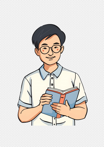 戴眼镜老师捧书阅读插画元素