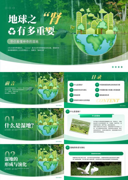 地球之肾湿地保护科普教育PPT模板