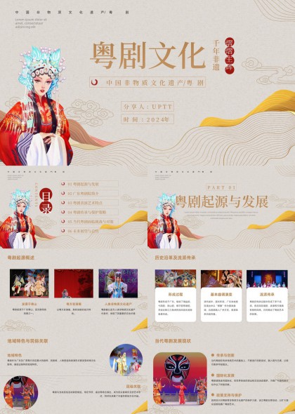 粤剧文化非遗传承发展介绍PPT模板