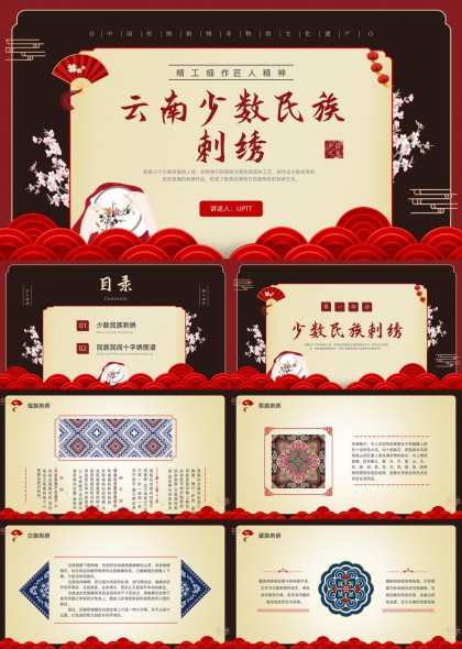 云南少数民族刺绣文化介绍与民间十字绣图谱PPT模板