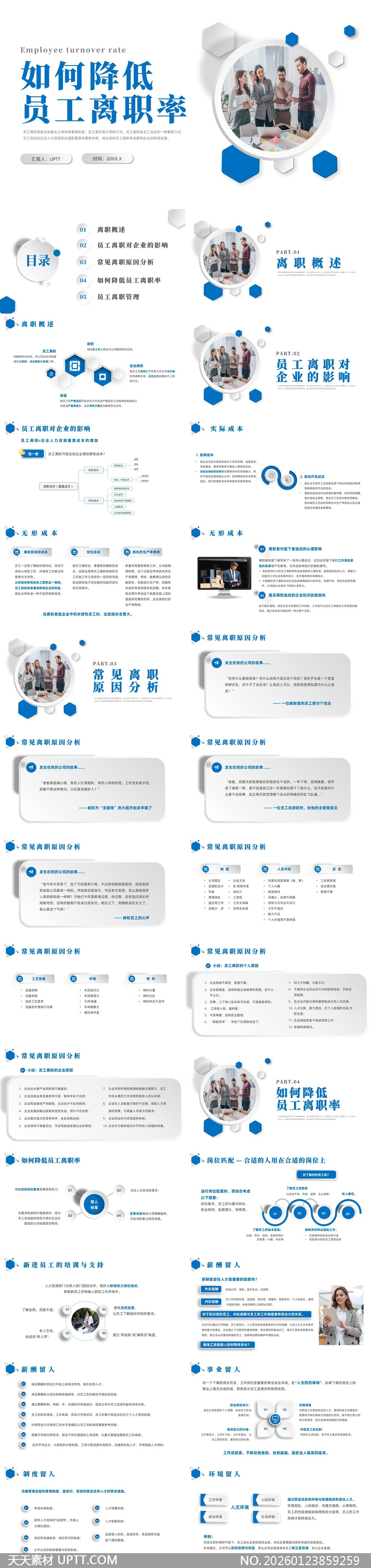 如何降低员工离职率企业人力资源管理PPT模板-天天素材库PPT模板