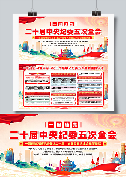 一图速览二十届中央纪委五次全会重要讲话宣传展板