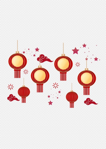 红色传统宫灯祥云星星春节元宵节喜庆场景元素