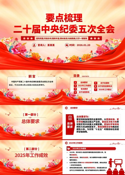 二十届中央纪委五次全会要点梳理PPT模板