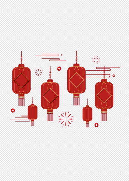 红色灯笼烟花祥云春节喜庆装饰元素
