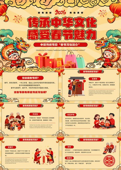 2026春节习俗文化介绍卡通风格PPT模板