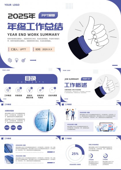 2025年终工作总结汇报模板PPT模板