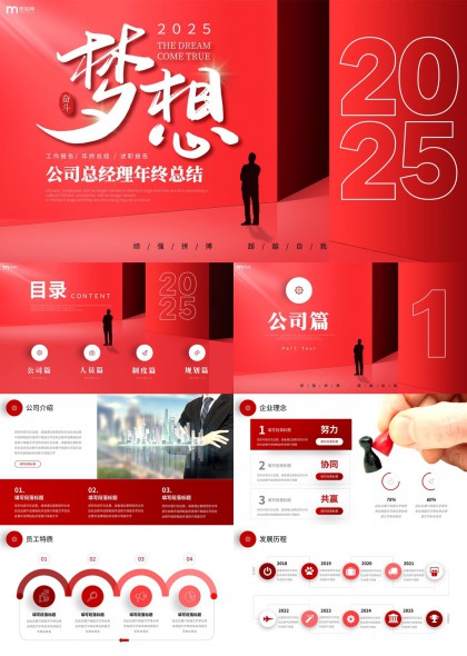 梦想公司总经理年终总结汇报PPT模板