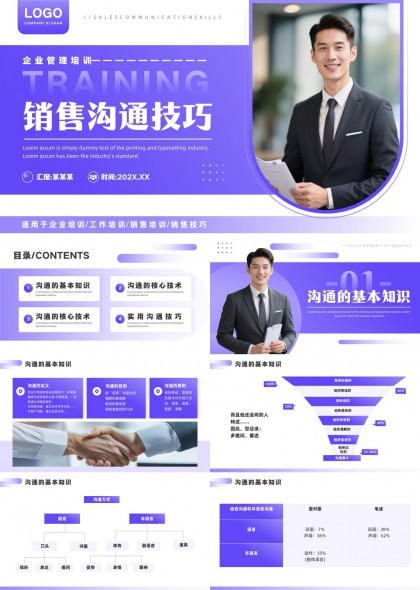 紫色商务风销售沟通技巧培训课件PPT模板
