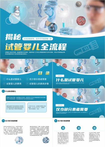 蓝色科技风试管婴儿全流程医学科普PPT模板