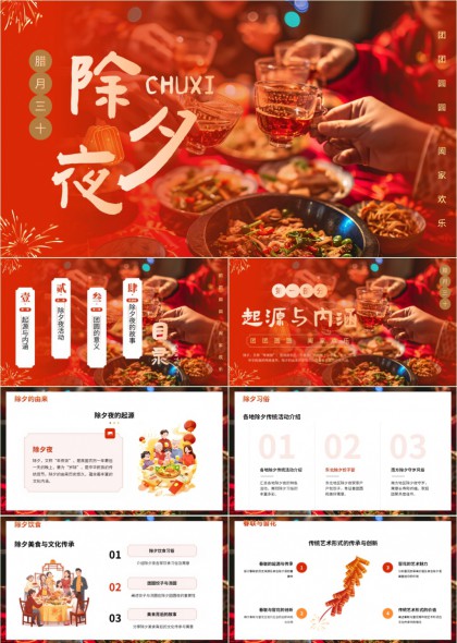 除夕夜文化习俗团圆故事讲解PPT模板