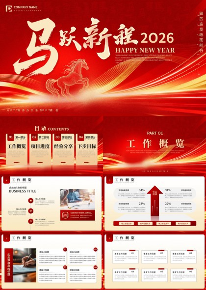 骏马奔腾2026新年工作汇报总结计划PPT模板