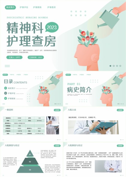 2023精神科护理查房全流程演示PPT模板