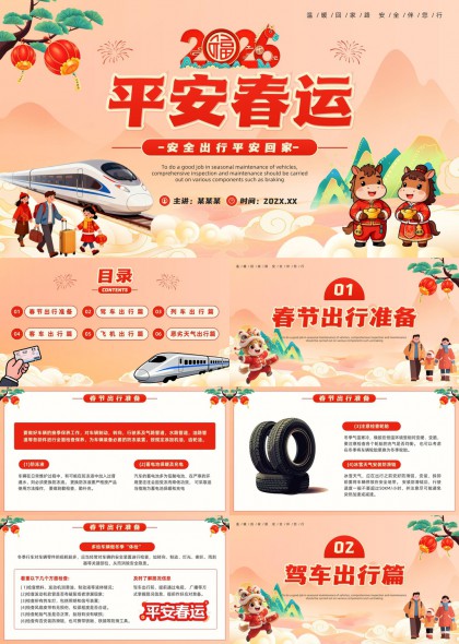 2026春节平安春运安全出行指南PPT模板