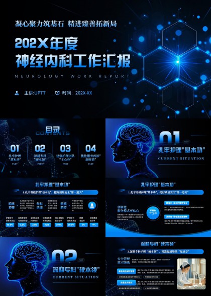 蓝色科技风神经内科年度工作汇报PPT模板