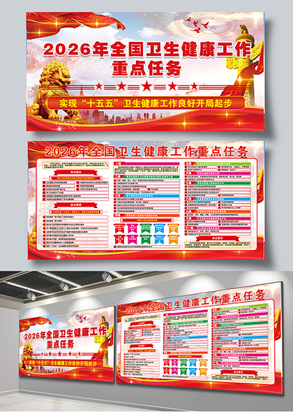 2026年全国卫生健康工作重点任务红色党政风展板