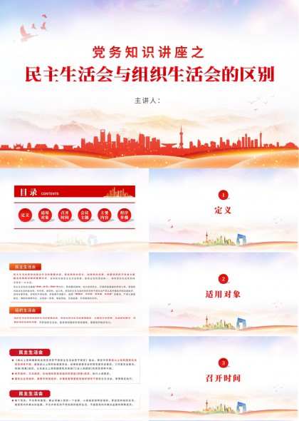 党务知识讲座民主与组织生活区别详解PPT模板