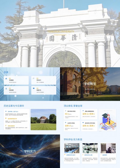 清华大学百年校史学科实力科研成就校园文化介绍PPT模板
