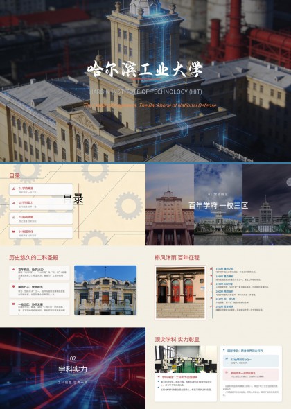 哈尔滨工业大学百年学府科研实力展示PPT模板