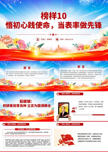 榜样10悟初心践使命当表率做先锋党建人物事迹展示PPT模板