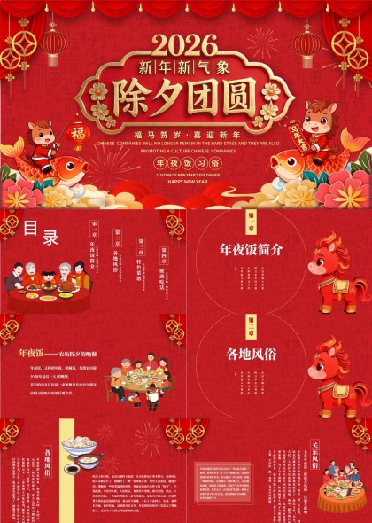 2026新年新气象除夕团圆主题年俗文化PPT模板