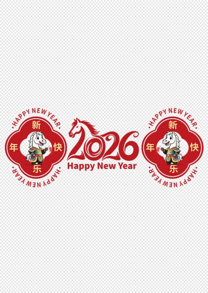 红底祥云马年吉祥2026新年透明贴纸