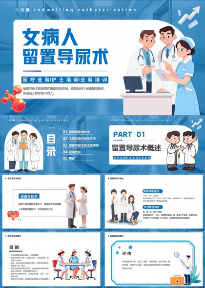 女病人留置导尿术操作流程与注意事项医疗护理培训PPT模板