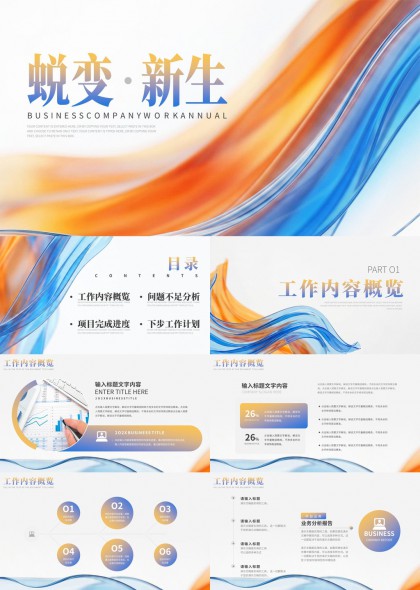 橙色流体渐变商务公司年度工作报告总结PPT模板