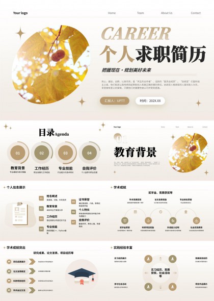 秋日暖色调简约风个人求职简历PPT模板