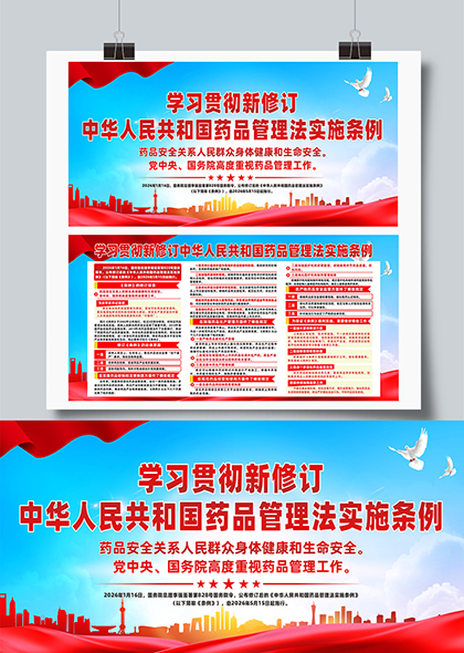 学习贯彻新修订药品管理法实施条例党建宣传展板