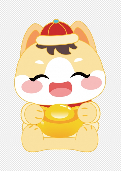 马年吉祥卡通形象戴帽抱金元宝招财元素