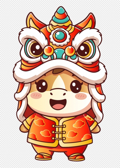 马年吉祥卡通小马舞狮头饰传统节庆元素