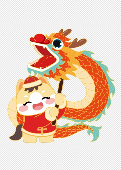 马年吉祥卡通小马舞龙庆新春免抠元素