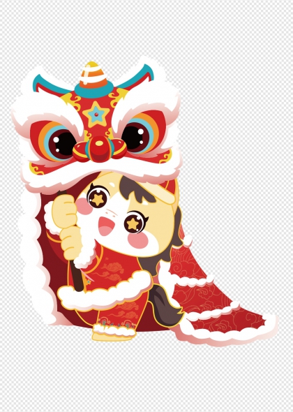 马年卡通小马舞狮形象春节庆典免抠元素