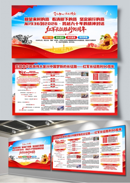 回望来时路看清脚下路坚定前行路红军长征胜利90周年展板