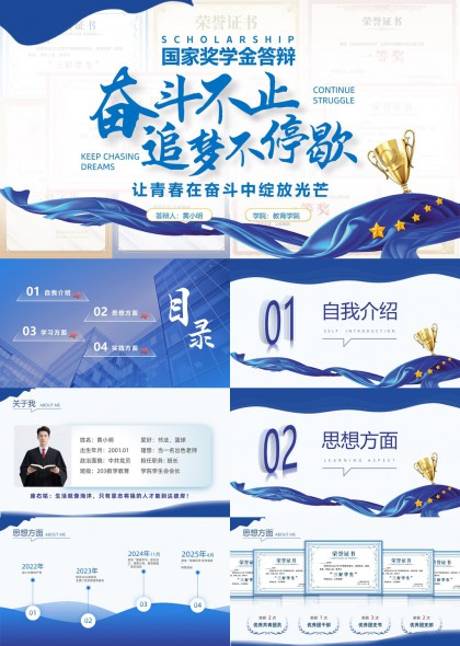 流线科技风国家奖学金答辩汇报展示PPT模板