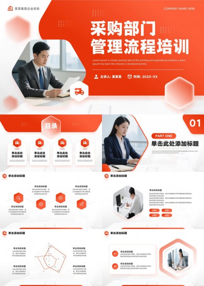橙色采购部门管理流程培训PPT模板