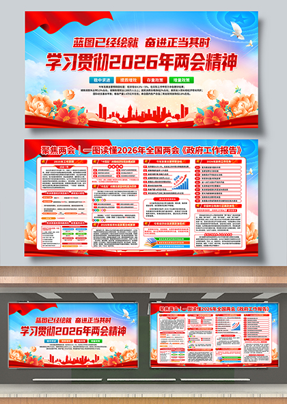 学习贯彻2026年两会精神政府工作报告解读主题展板
